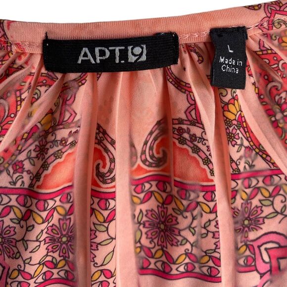 Apt.9 Womens Paisley Boho Blouse V-Neck Top Short Sleeve Orange Pink Size Large - Picture 6 of 7